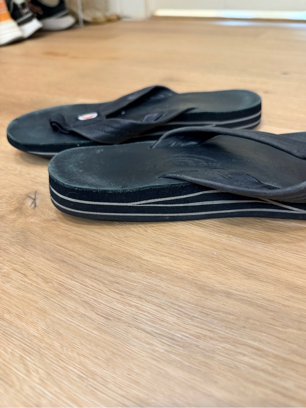 Rainbow Black Women’s Leather Flip Flops with Woven Straps - Picture 3 of 5